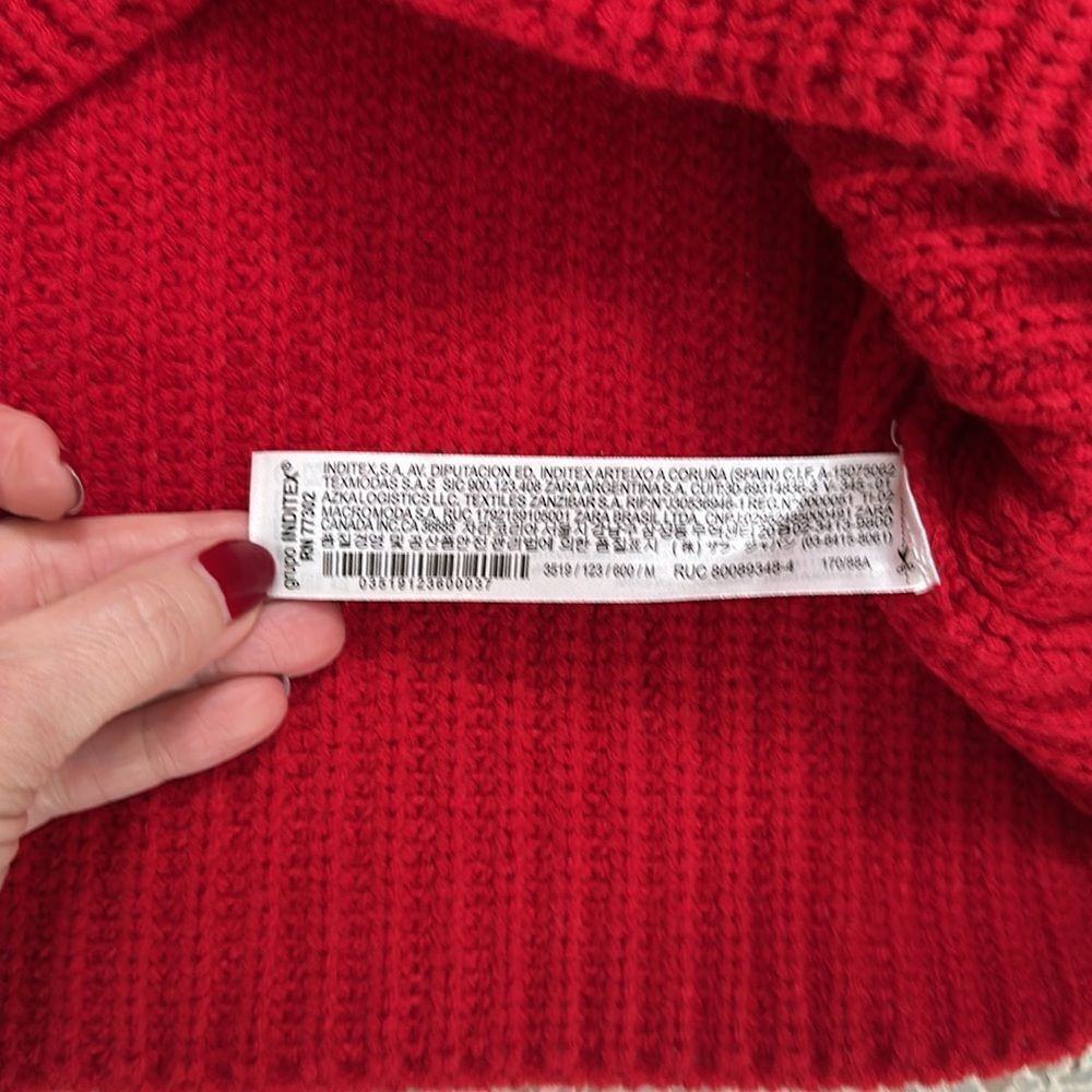 Zara red crop neck sweater medium m holiday - Picture 3 of 5